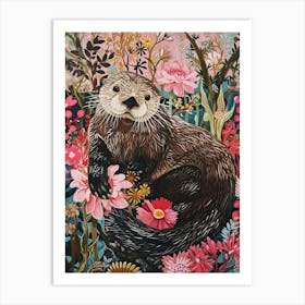 Floral Animal Painting Sea Otter 1 Art Print