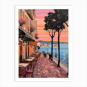 Cannes France 4 Vintage Pink Travel Illustration Art Print