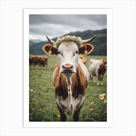 Cow With Flower Crown Art Print