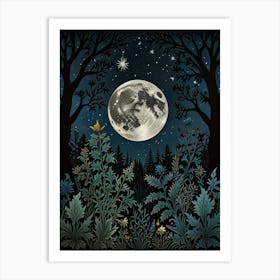 Full Moon In The Forest Style William Morris 1 Art Print 1 Art Print