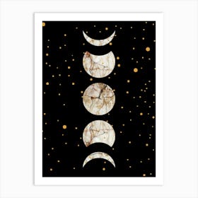 Moon Phases on Black Star Sky Art Print Poster