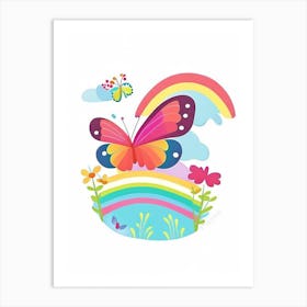 Butterfly On Rainbow Scandi Cartoon 1 Art Print