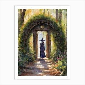 The Secret Garden ~ Witchy Witch Artwork Of Beautiful Portal Entrance to Another Realm Enchanting Cottagecore Witchcore Pagan Wicca Wall Decor Ivy Forest Flowers Witches Fairytale Dreamy Room Yoga Meditation Blue Witch Hat Unique Art Print