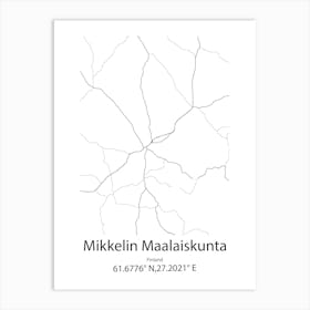 Mikkelin Maalaiskunta,Finland Minimalist Map Art Print