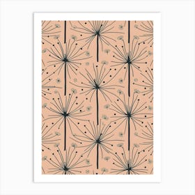 Floating Away: Dandelion Seeds Drifting Away in a Dreamlike Landscape Art Print