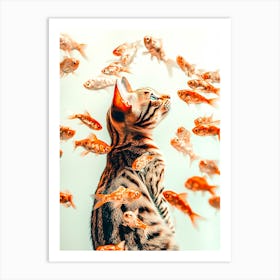 Cat With Fishes Art Print