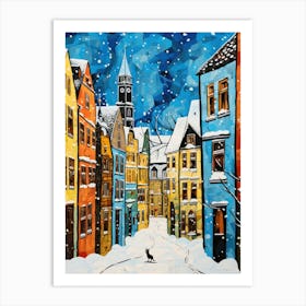 Cat In The Streets Of Munich   Germany With Snow 1 Art Print