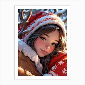 Cute anime Girl Christmas Art Print