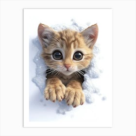 Cute Kitten Cat Peeking From Snow 8 Art Print