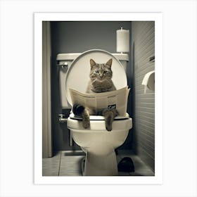 Cat On The Toilet Bathroom, Cat Lover Gift Funny Bathroom Art Print