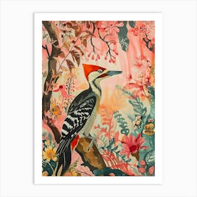 Floral Animal Painting Woodpecker 1 Art Print