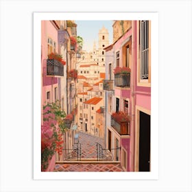 Lisbon Portugal 1 Vintage Pink Travel Illustration Art Print