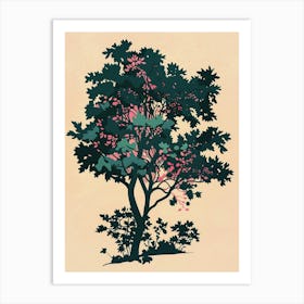 Teak Tree Colourful Illustration 3 Art Print