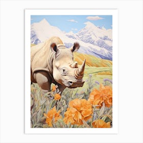 Colourful Rhino With Plants 11 Art Print