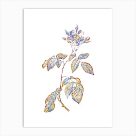 Stained Glass Big Leaved Climbing Rose Mosaic Botanical Illustration on White Art Print