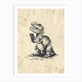 Dinosaur & A Smart Phone Black Shading Sketch 2 Art Print