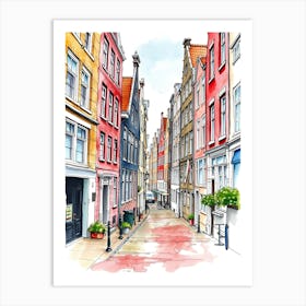 Watercolor Street In Amsterdam Art Print