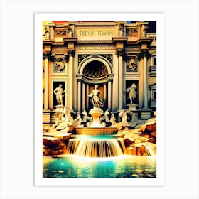Trevi Fountain Rome ~ Travel Adventure Visionary Wall Decor Futuristic Sci-Fi Trippy Surrealism Modern Digital Psychedelic Cubic Fantasy Art Full Moons Stars Mandala Spiritual Fractals Space DMT Vibrant Art Print