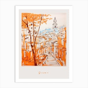 Girona Spain Orange Drawing Poster Art Print