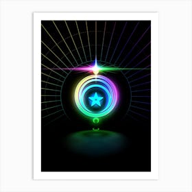 Neon Geometric Glyph in Candy Blue and Pink with Rainbow Sparkle on Black n.0288 Art Print