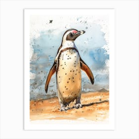 Humboldt Penguin Ross Island Watercolour Painting 2 Art Print