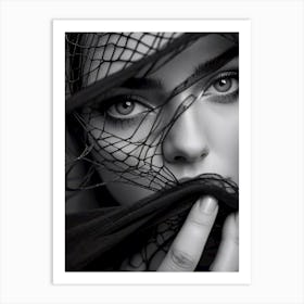 Veil of Emotions: Black And White Portrait Of A Woman Art Print