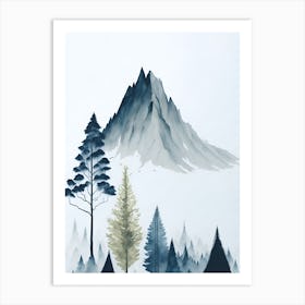 Mountain And Forest In Minimalist Watercolor Vertical Composition 283 Art Print