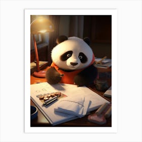 Baby Panda Hits the Books Print Art Print