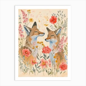 Folksy Floral Animal Drawing Fox 3 Art Print