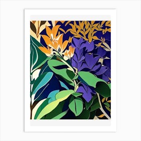 Rhododendron Leaf Colourful Abstract Linocut Art Print
