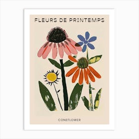 Spring Floral French Poster  Coneflower Art Print