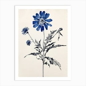 Blue Botanical Edelweiss Art Print