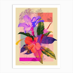 Fuchsia 2 Neon Flower Collage Art Print