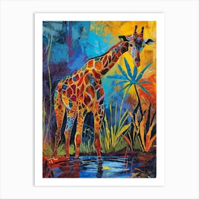 Giraffe Drinking From The Water 2 Art Print