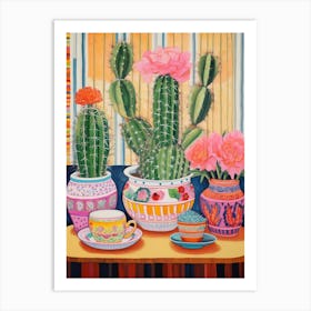 Cactus Painting Maximalist Still Life Mammillaria Cactus 2 Art Print