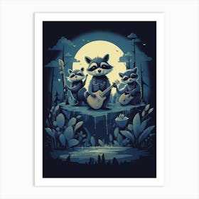 Raccoon Bandits Illustration 2 Art Print