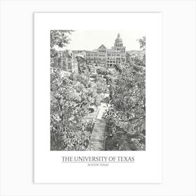 The University Of Texas At Austin Texas Black And White Drawing 1 Poster Art Print