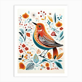 Scandinavian Bird Illustration Hermit Thrush 2 Art Print