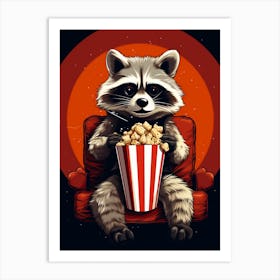 Cartoon Cozumel Raccoon Eating Popcorn At The Cinema 4 Art Print