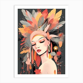 bohemian woman with feathers Art Print