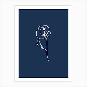 Line Art Flower 2 - Navy Art Print