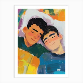 Two Guys Sleeping Gouache Painting Art Print