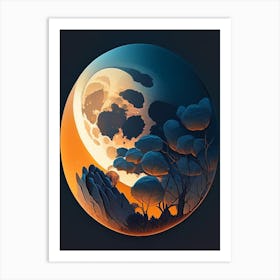 Full Moon Comic Space Space Art Print