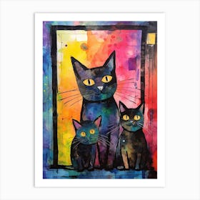 A Black Cat Family Colourful Collage Art Print