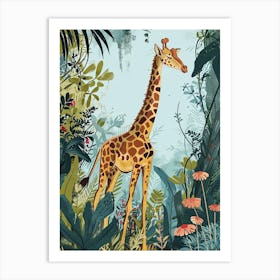 Modern Illustration Of A Giraffe In The Plants 6 Art Print
