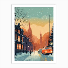 Winter Travel Night Illustration Glasgow United Kingdom 3 Art Print