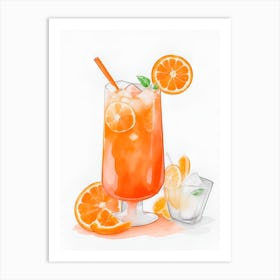 Aperol With Ice And Orange Watercolor Vertical Composition 3 Art Print