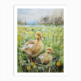 Duckling Mixed Media Paint Collage 4 Art Print