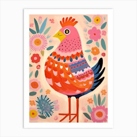 Pink Scandi Chicken 3 Art Print