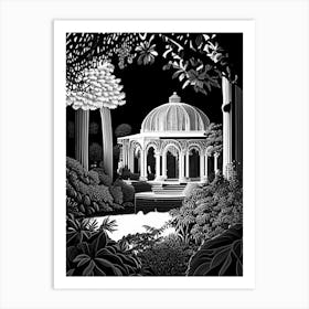 Chiswick House Gardens, 1, United Kingdom Linocut Black And White Vintage Art Print